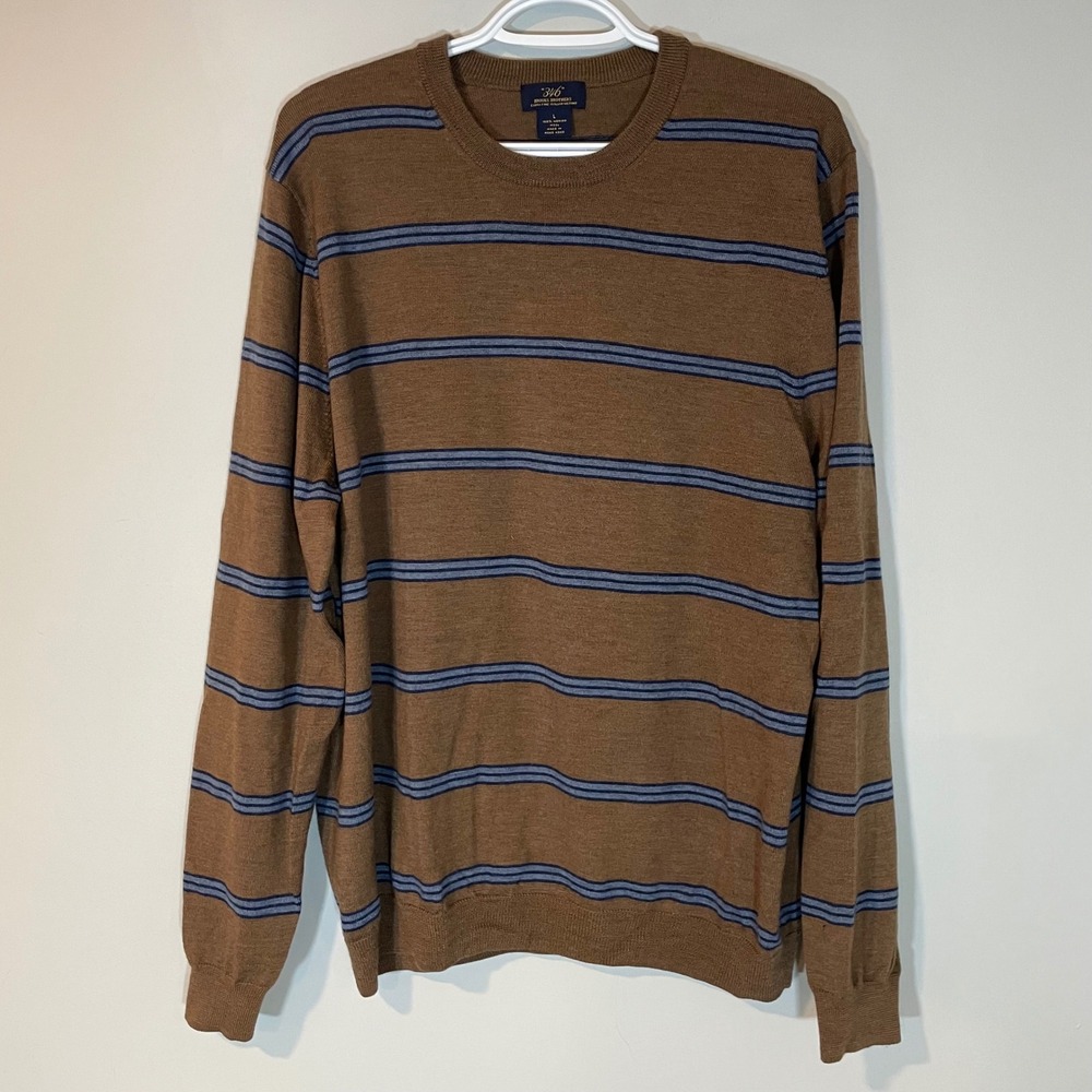 Brooks Brothers 346 Mens Brown‎ Striped Extra Fine Italian Merino Wool Sweater L